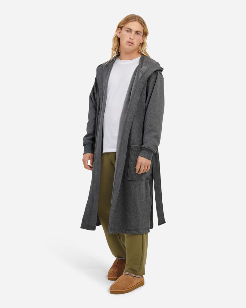 UGG Men's Leeland Robe Cotton Blend Robes in Charcoal Heather