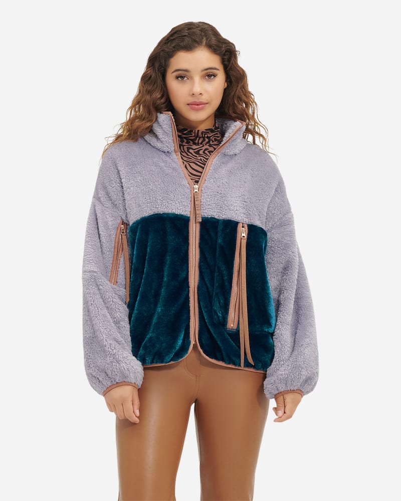 UGG Marlene II Sherpa Jacket for Women in Cloudy Grey/Marina Blue