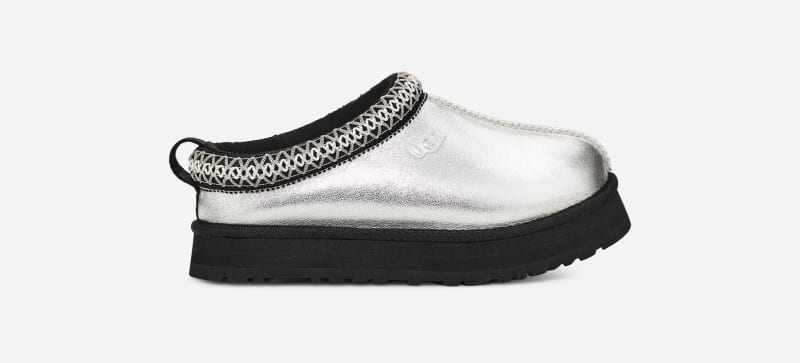 UGG Kids' Tazz Leather Slippers in Silver Metallic