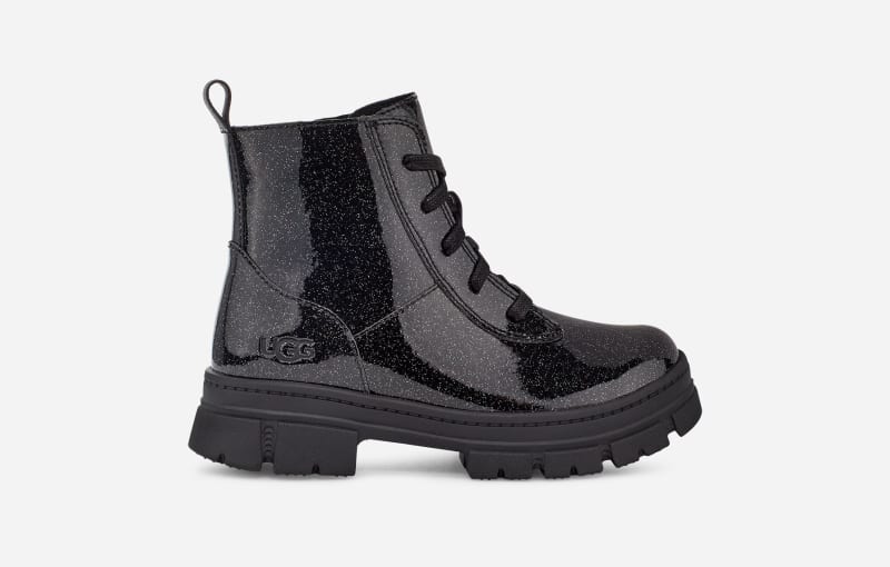 UGG Ashton Lace Up Glitter Boot in Glitter Black
