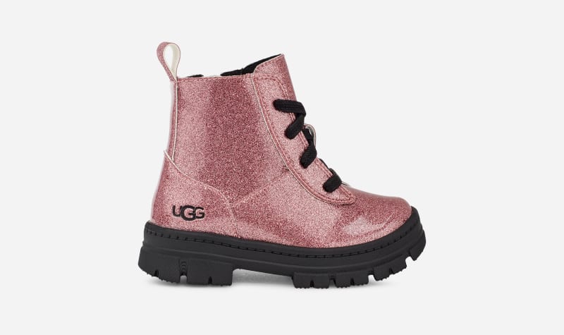 UGG Ashton Lace Up Glitter Boot in Glitter Pink
