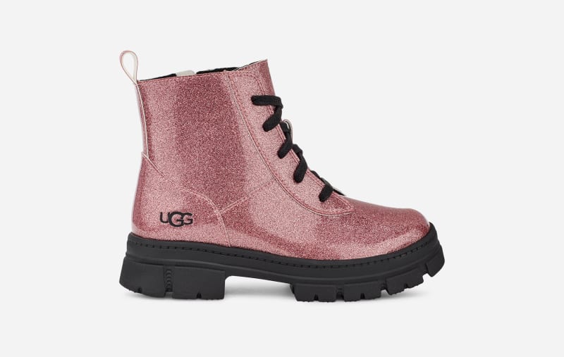 UGG Ashton Lace Up Glitter Boot in Glitter Pink
