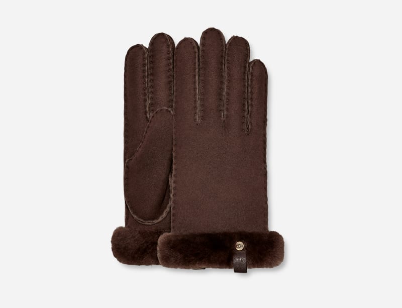 UGG Shorty Glove With Leather Trim for Women in Brown