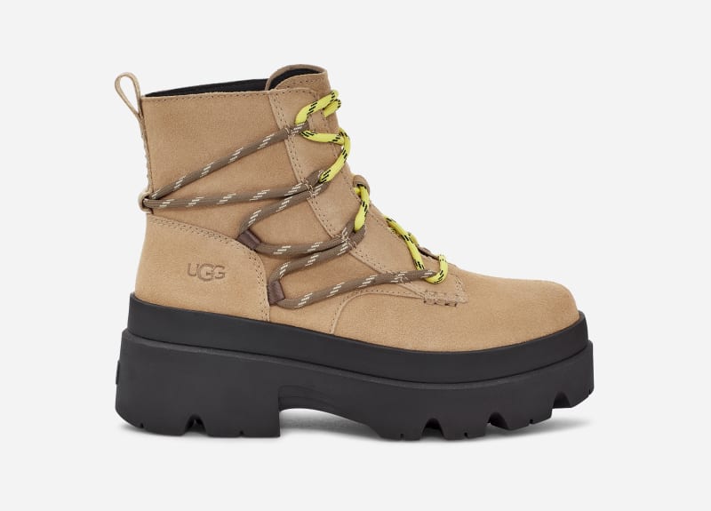 UGG Women's Brisbane Lace Up Suede Boots in Mustard Seed
