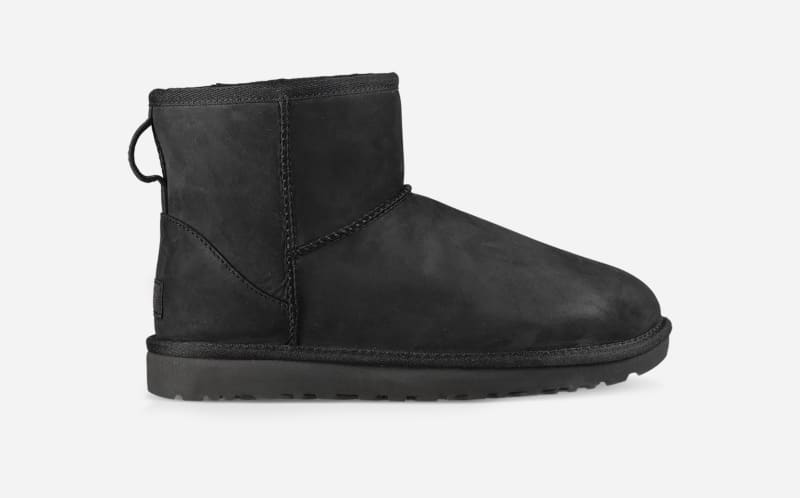 UGG Women's Classic Mini Leather Leather/Water Resistant Classic Boots in Black