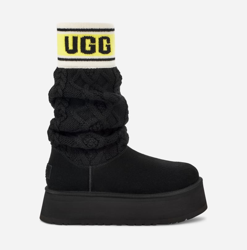 UGG Women's Classic Sweater Letter Knit Classic Boots in Black
