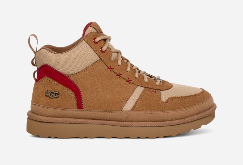 UGG Men's Highland Hi Heritage Suede/Textile/Recycled Materials Sneakers in Chestnut/Sand/Dark Cherry