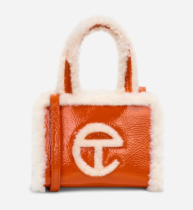 UGG x TELFAR Small Shopper Crinkle Leather/Sheepskin Handbags in Spicy