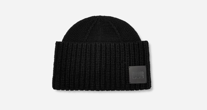 UGG Exaggerated Cuff Beanie Hat in Black