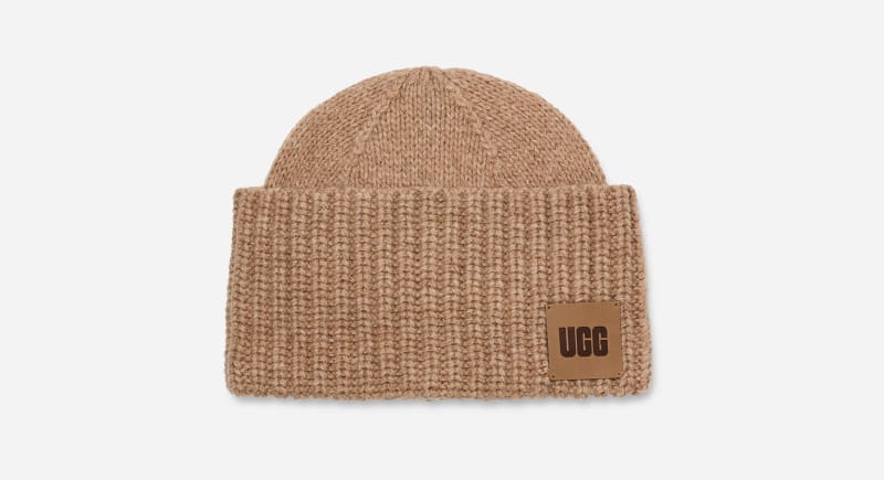 UGG Exaggerated Cuff Beanie Hat in Brown