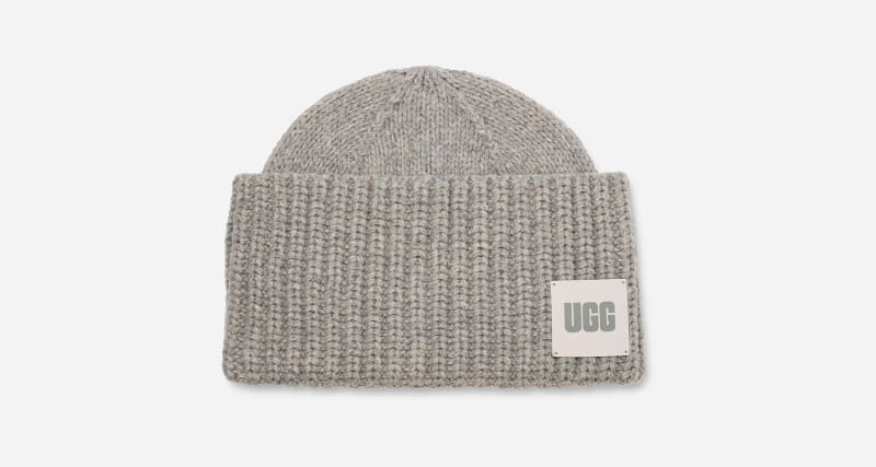 UGG Exaggerated Cuff Beanie Hat in Grey
