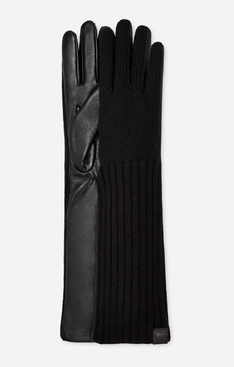 UGG® Gebreide handschoen met leer in Black, Maat S, Leder