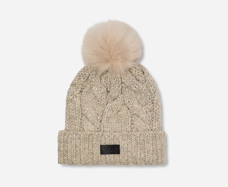 UGG Women's Cable Beanie W Pom Acrylic Blend Hats in Light