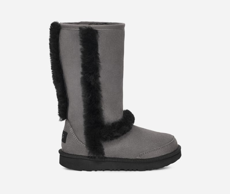 UGG Kids' Sunburst Tall Warm Sheepskin Boots in Grey/Black