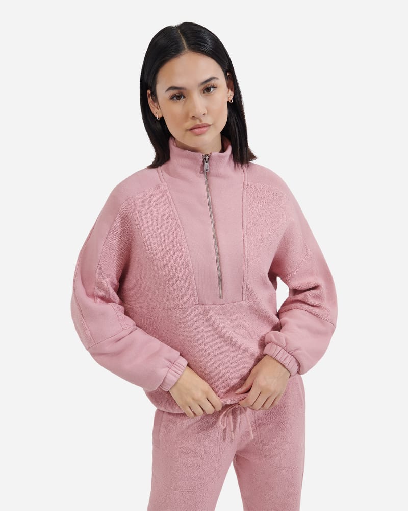 UGG Elana Mixed Half Zip Sweater in Clay Pink