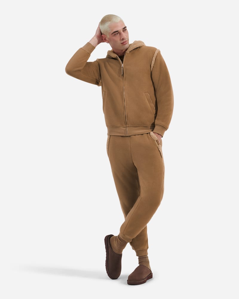UGG Evren Bonded Fleece Zip Up Sweater in Brown