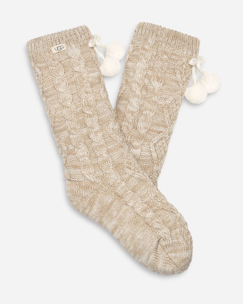 UGG Pom Pom halfhoge sokken met fleece voering voor Dames in Cream