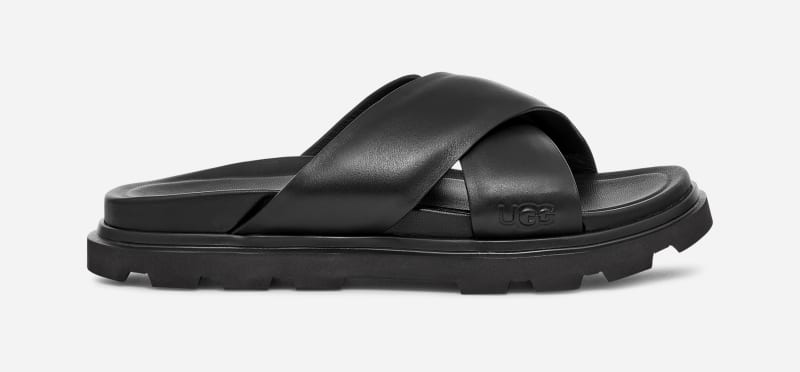 UGG® Men's Capitola Cross Slide Leather Sandals in Black