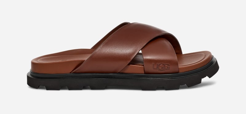 UGG® Men's Capitola Cross Slide Leather Sandals in Cognac