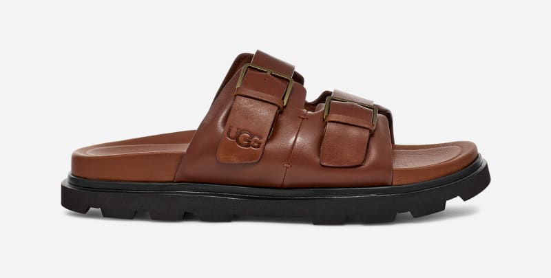 UGG® Men's Capitola Buckle Slide Leather Sandals in Cognac
