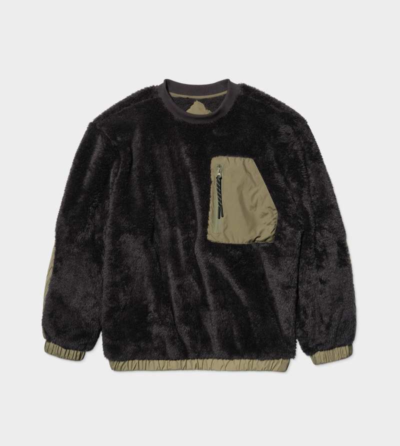 UGG Niko Sherpa Crewneck for Men in Black/Olive, Size Large, Polyester