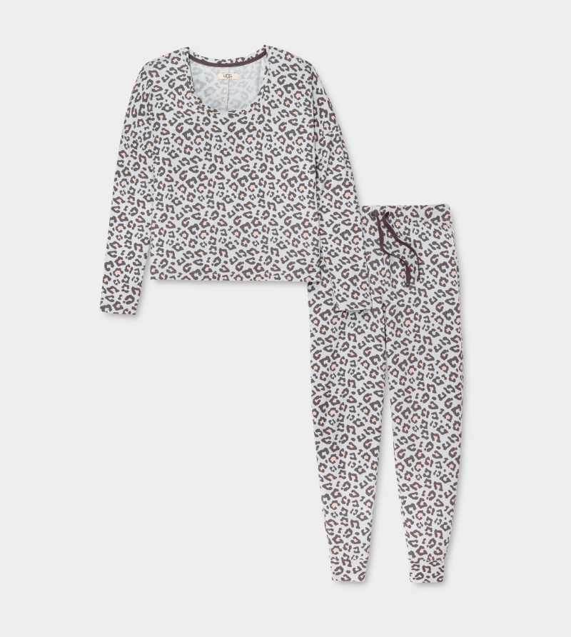 UGG Birgit Print Pyjama Set for Women in Grey Leopard, Size Large