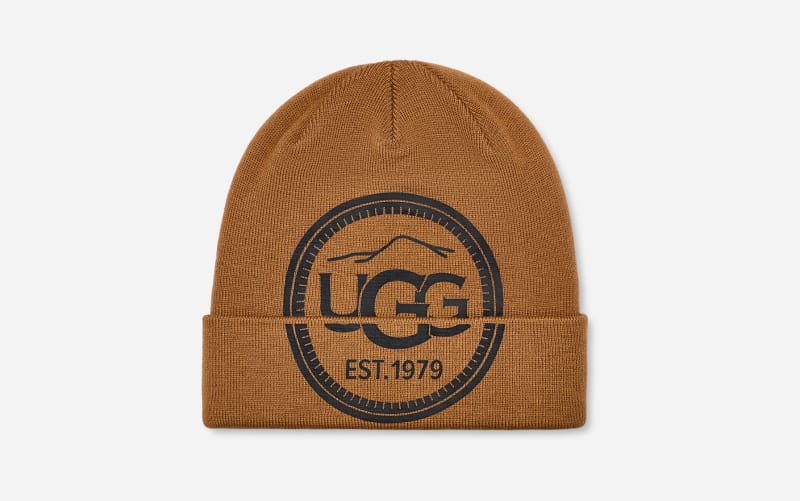 UGG Mountain Logo Beanie for Men in Brown, Size OS, Wool/Polyester