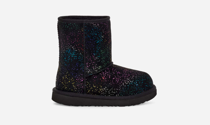 UGG Classic II Shimmer Sky Boot for Kids in Black/Rainbow Metallic, Size 8, Suede/Polyester/Wool