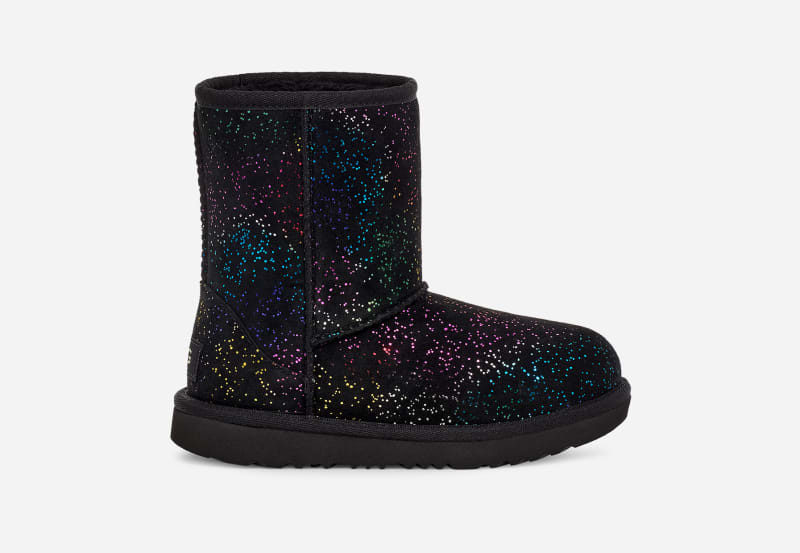 UGG Classic II Shimmer Sky Boot for Kids in Black/Rainbow Metallic, Size 5, Suede/Polyester/Wool