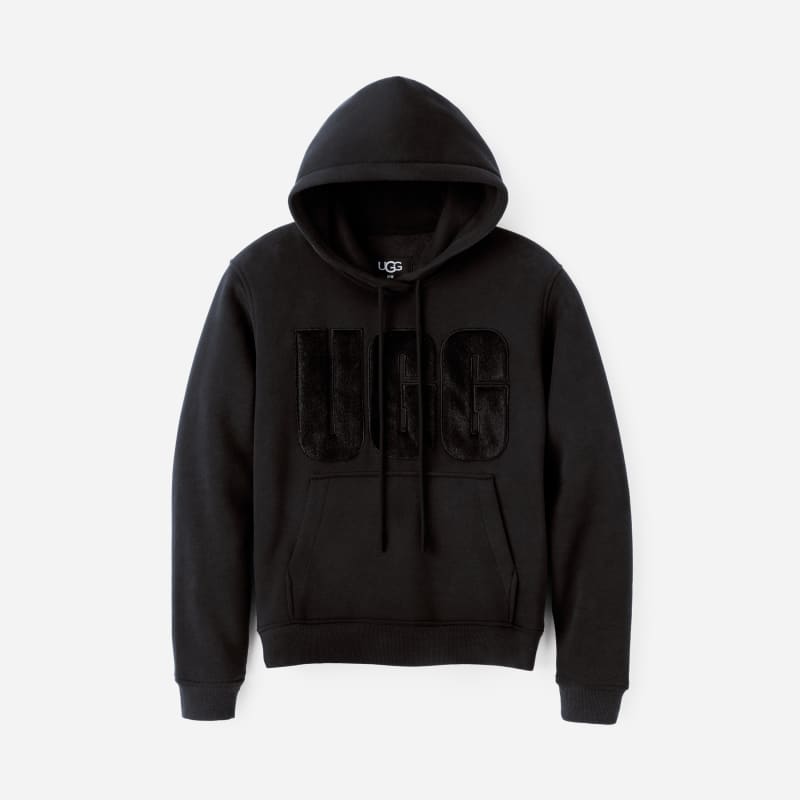 UGG Rey Fuzzy Logo Hoodie for Women in Black, Size Small, Polyester/Cotton