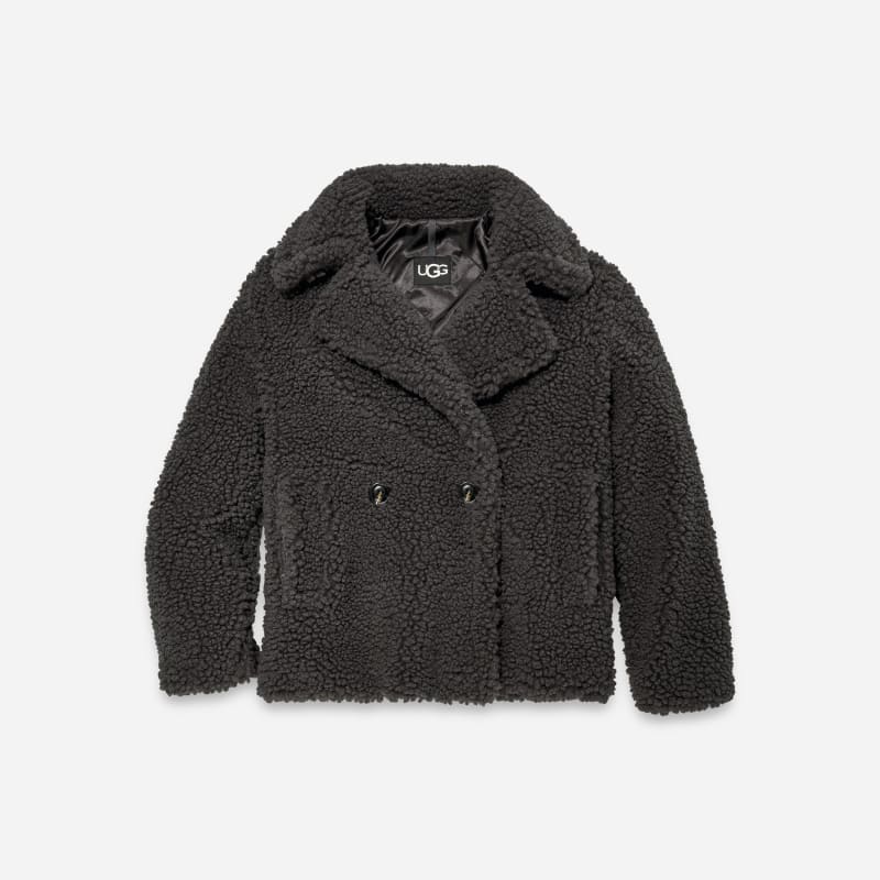 UGG® Women's Gertrude Short Teddy Coat Polyester in Ink, Size S