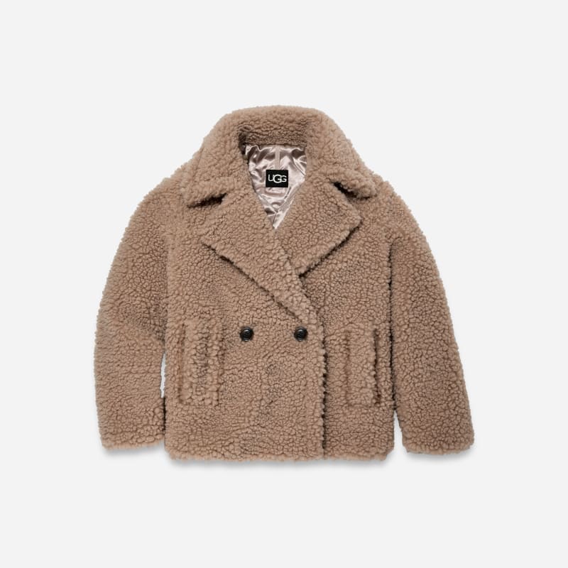 UGG® Women's Gertrude Short Teddy Coat Faux Fur in Putty