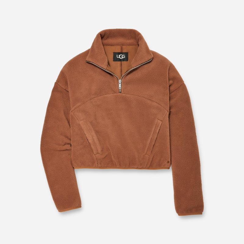 UGG Cassady Micro fluff Halfzip Sweater for Women in Cedar Bark, Size XL, Polyester/Cotton