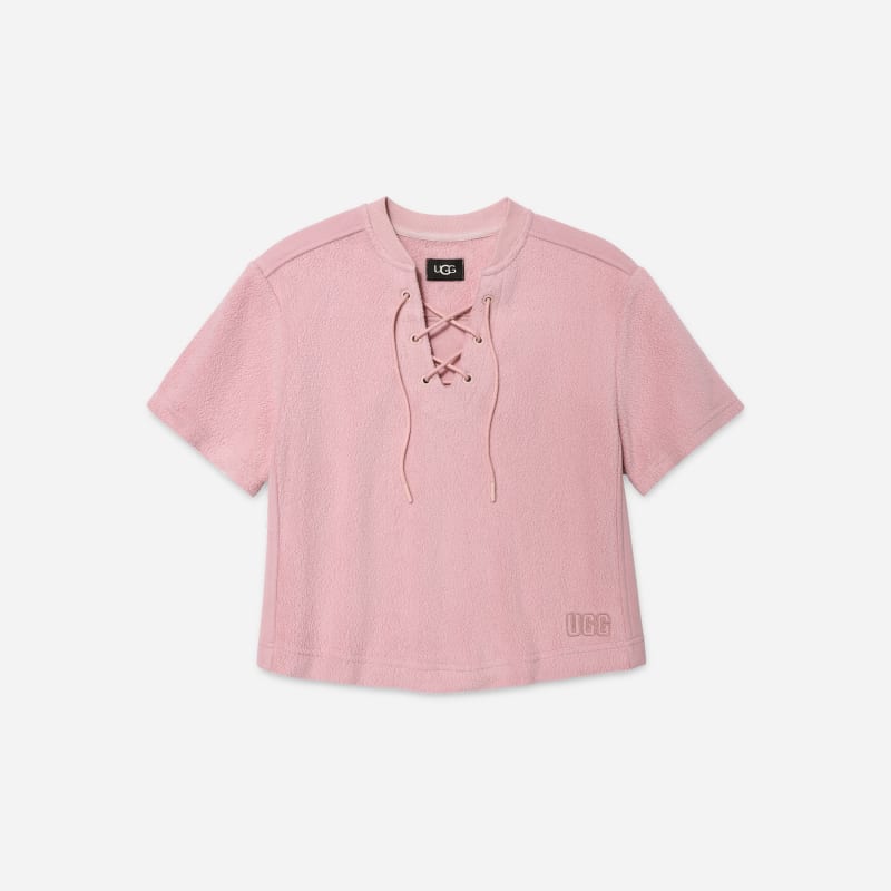 UGG Kiyah Mixed Short Sleeve Top for Women in Mauve, Size 2XS, Cotton Blend/Recycled Materials/Polyester