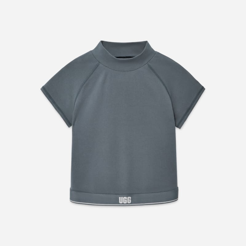 UGG Trina Logo Short Sleeve Top for Women in Stormy Seas, Size Medium, Cotton/Polyester