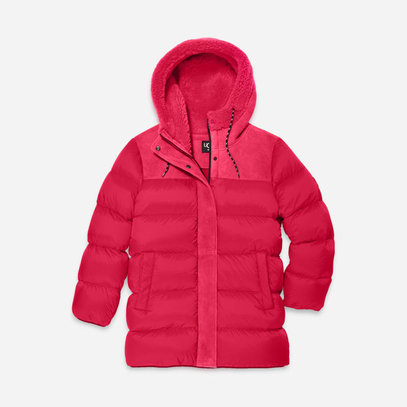 UGG Shasta Down Puffer Jacket for Women in Pink Glow, Size Small, Polyester/Leather