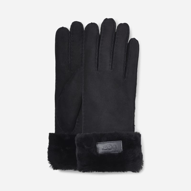 UGG Turn Cuff Glove for Women in Black, Size Large, Shearling/Leather