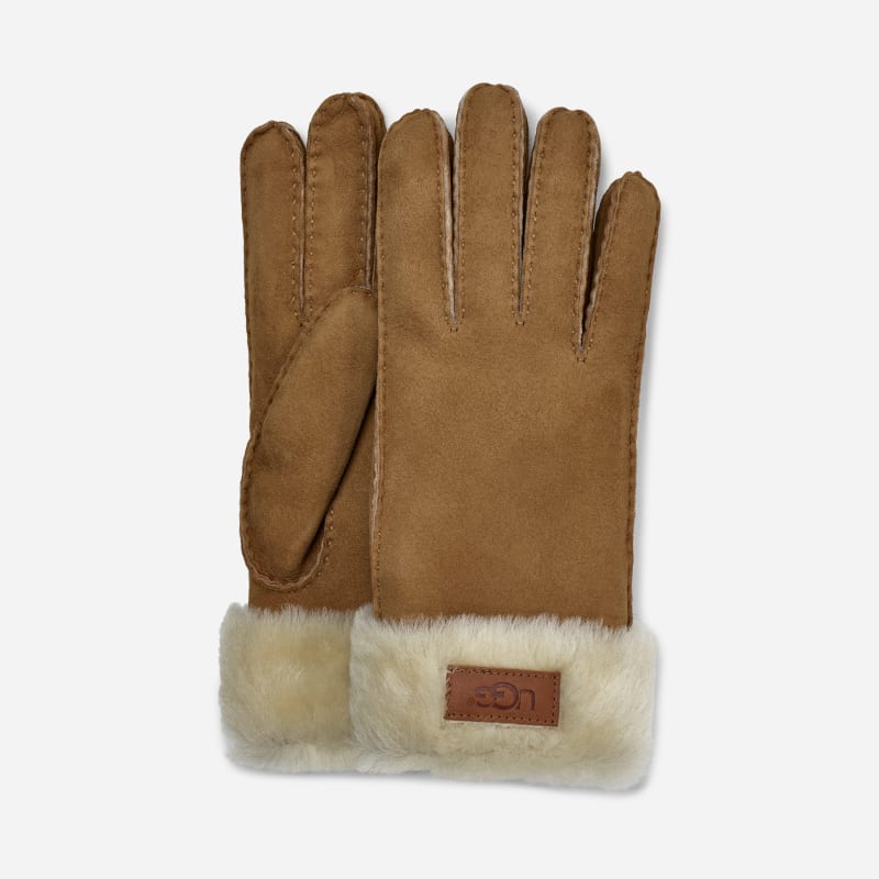 UGG Turn Cuff Glove for Women in Brown, Size Medium, Shearling/Leather