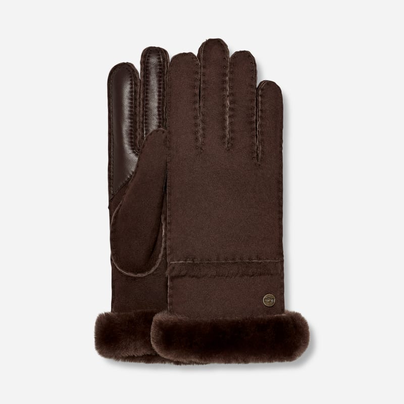 UGG Tech-handschoen met naden voor dames in Brown, Maat L, Shearling