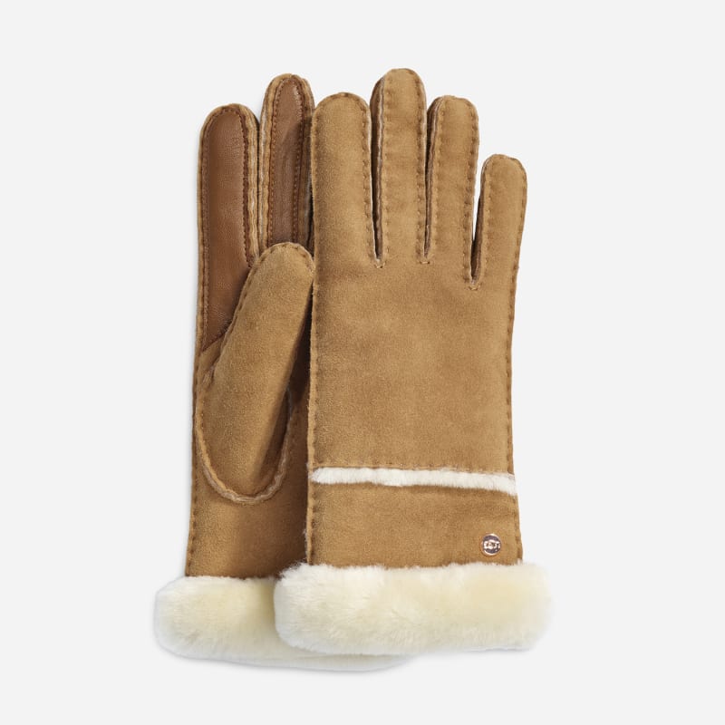 UGG Seamed Tech Glove for Women in Brown, Size Large, Shearling/Leather