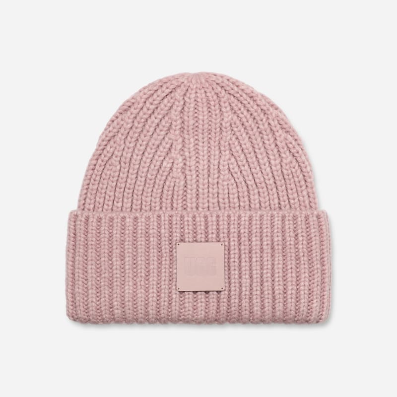 UGG Chunky Rib Beanie for Women in Mauve, Size OS, Wool/Leather