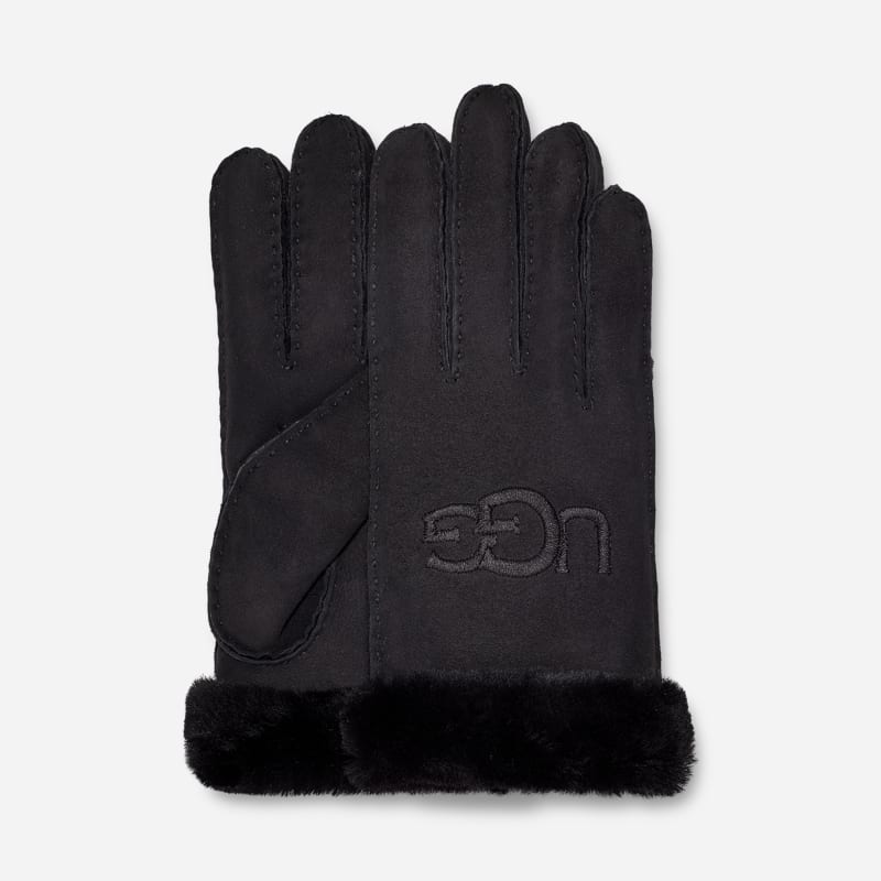 UGG Sheepskin Embroidered Glove for Women in Black, Size Small, Shearling