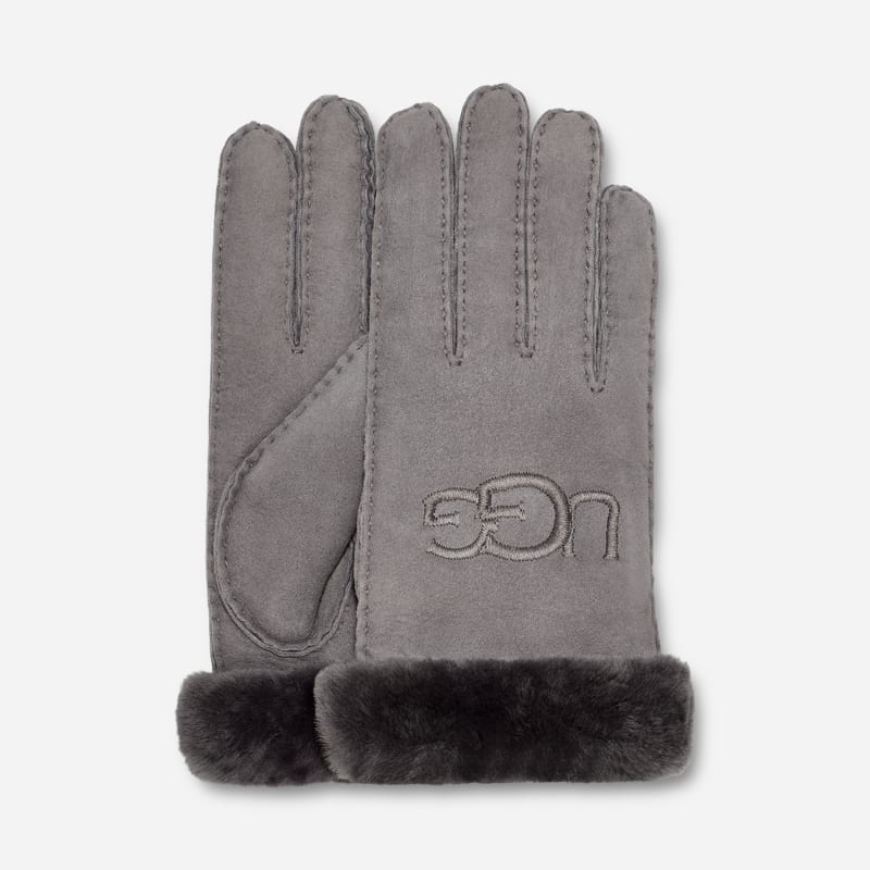 UGG Sheepskin Embroidered Glove for Women in Grey, Size Small, Shearling