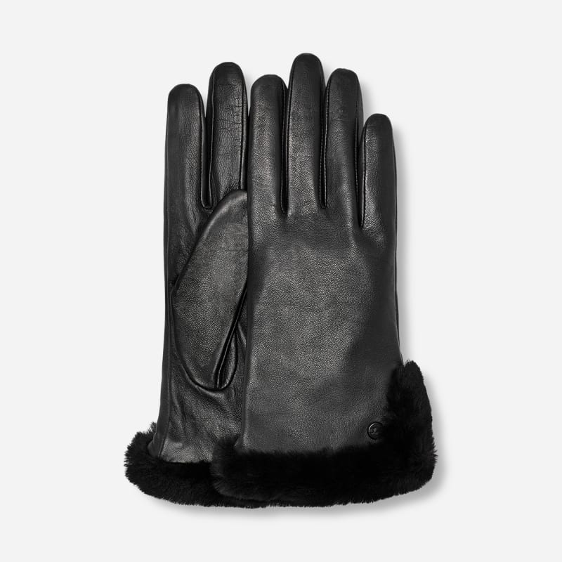 UGG Handschoen met split van leer en sheepskin voor dames in Black, Maat M, Polyester