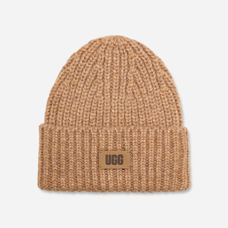 UGG Chunky Rib Beanie for Kids in Brown, Size OS, Wool/Leather
