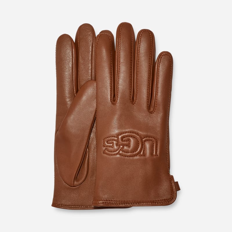 UGG Shorty Logo Glove for Women in Brown, Size Small, Leather