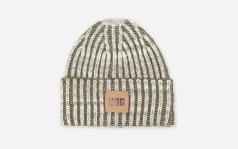 UGG Chunky Space Dye Beanie for Men in Burnt Olive Multi, Size OS, Wool/Leather