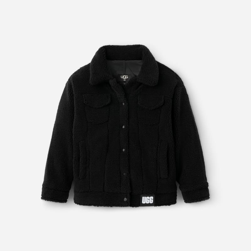 UGG® Women's Frankie Sherpa Trucker Jacket Fleece/Recycled Materials in Black, Size XS