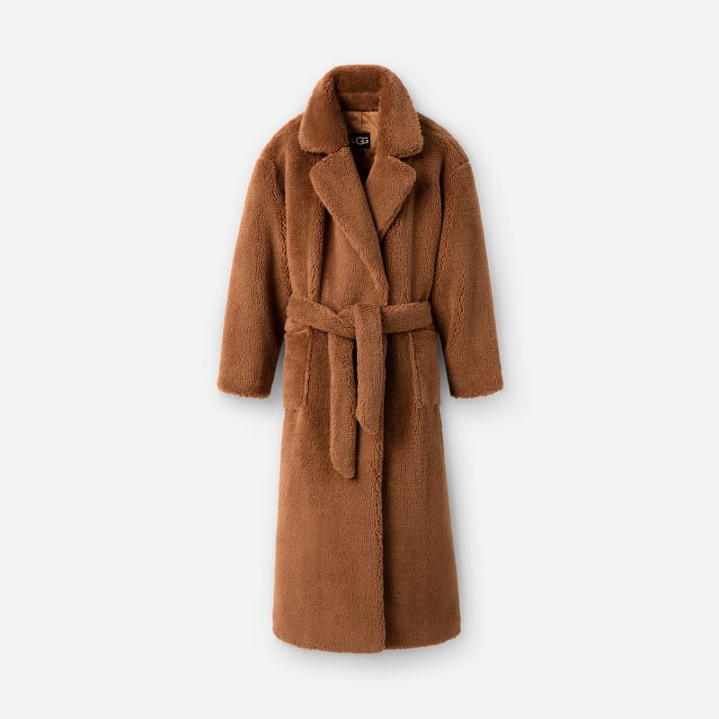 UGG Alesandra Faux Fur Wrap Coat for Women in Pecan, Size S/M, Polyester