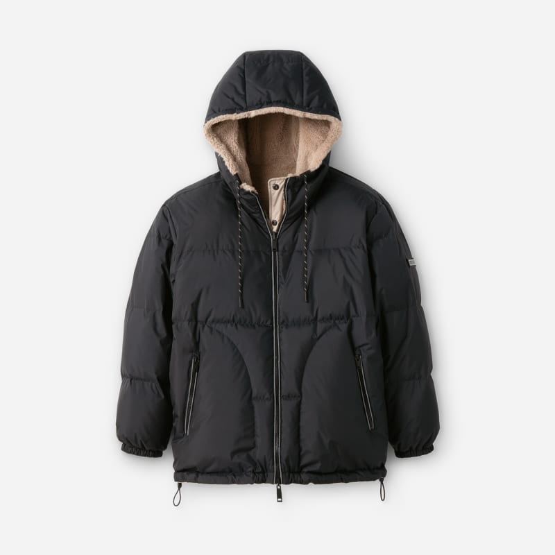 UGG® Women's Shasta Down Puffer Jacket 2.0 Fleece/Textile in Black/Putty, Size XS